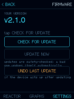 The device Firmware screen with buttons to check for and install free updates