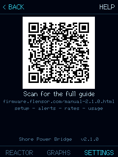 The device HELP screen showing a square code that opens this guide on your phone