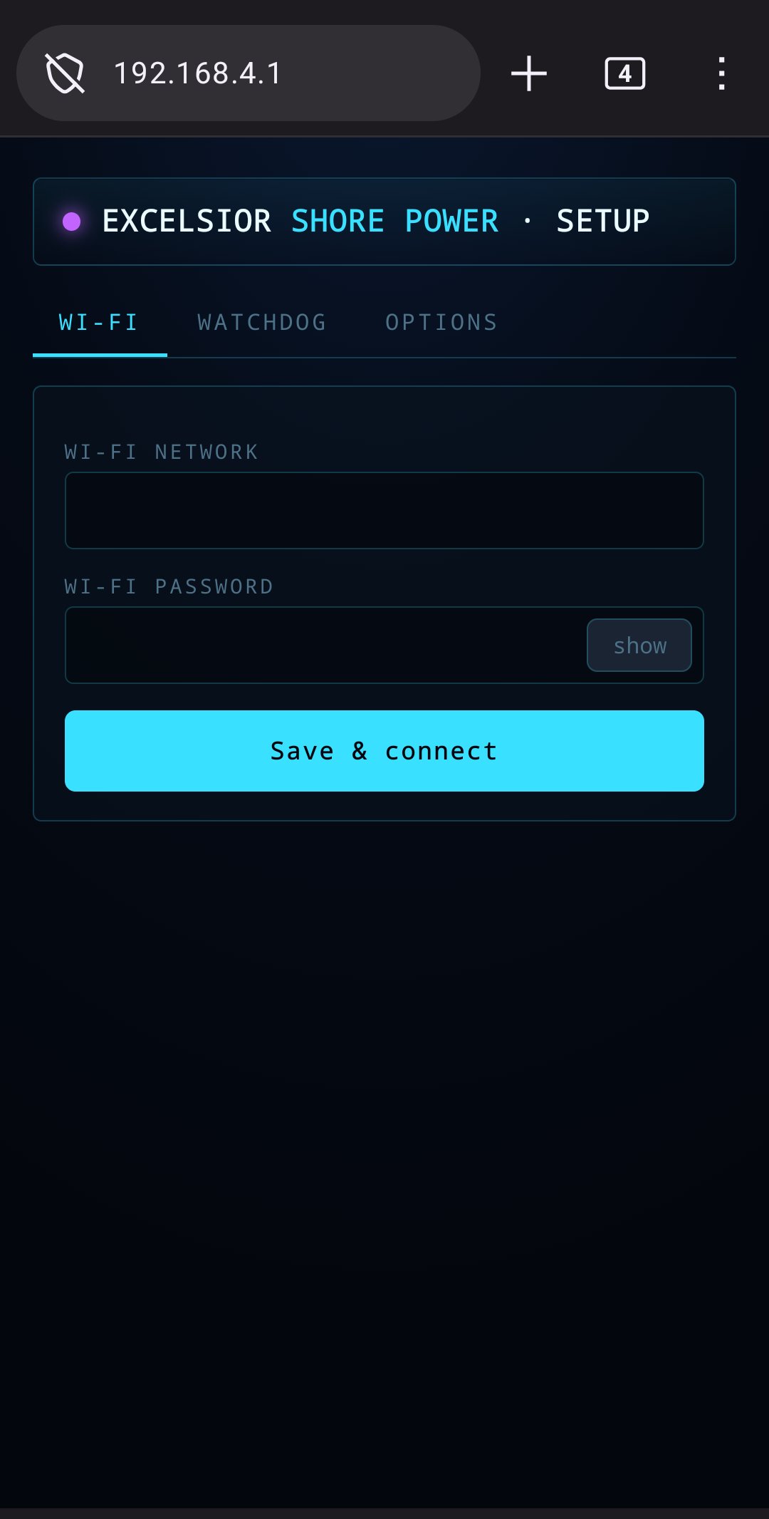 The phone Wi-Fi setup page where you pick your campground's network and type its password