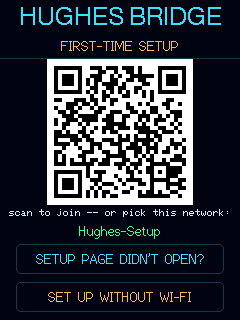 The device's first-time setup screen showing a large square QR code to scan with your phone