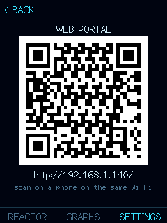 The device web-portal screen showing a QR code to open the box's page on your phone